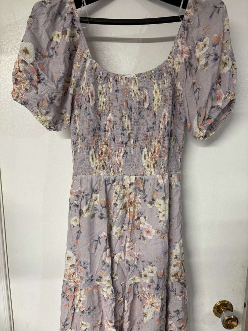 Floral Smocked Scoop Neck Midi Dress - Lavender